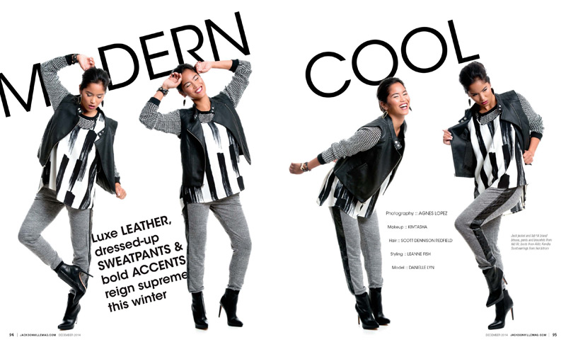 Modern Cool fashion editorial for the December 2014 issue of Jacksonville Magazine - photos by Agnes Lopez - page 1-2