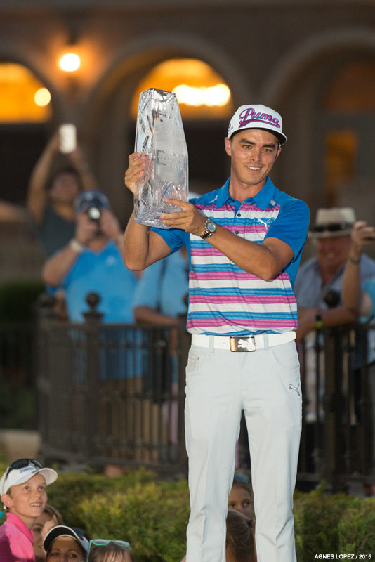 THE PLAYERS 2015 Champion Rickie Fowler holding the trophy - photo by Agnes Lopez