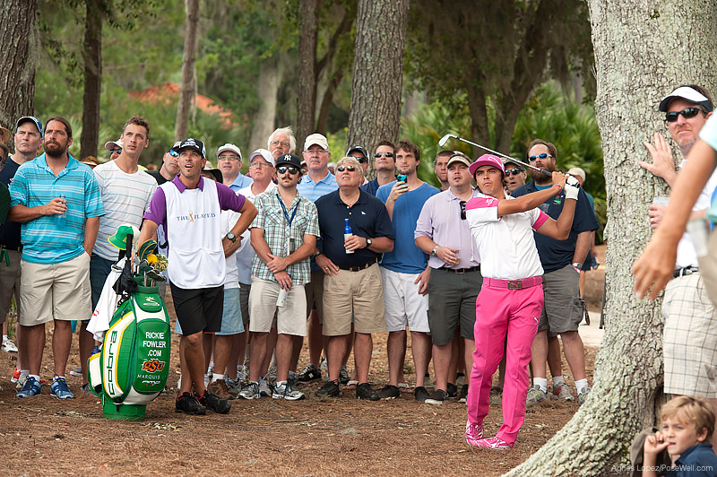 Rickie Fowler hitting out of the woods at TPC Sawgrass from THE PLAYERS 2013 by Agnes Lopez