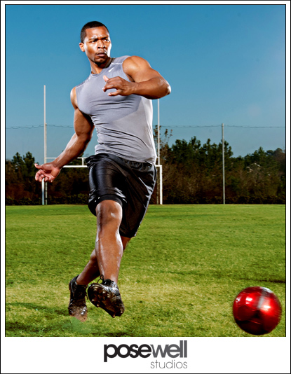 Photograph of athlete kicking a soccer ball