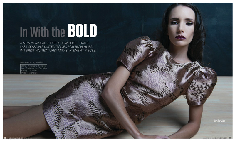 In With the Bold fashion editorial for Jacksonville Magazine January 2014 by Agnes Lopez