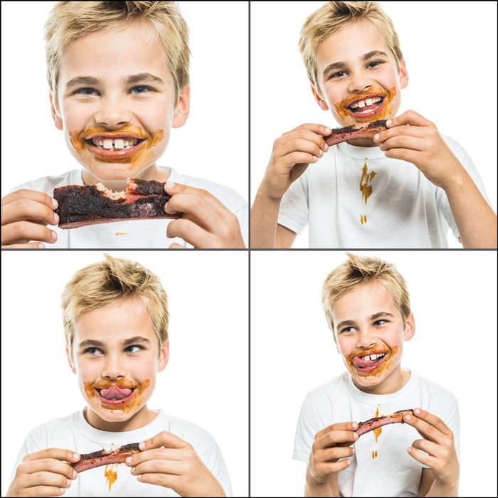 Pictures of a kid eating ribs