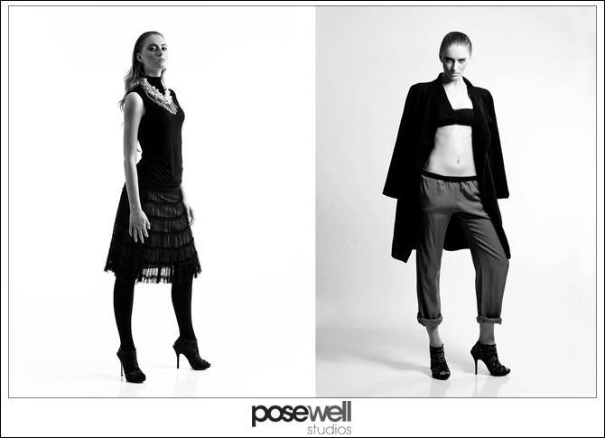 Black and white full body shot in studio of model