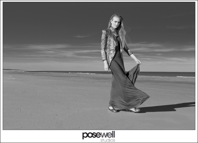 Model Niamh test shoot on the beach by POSE WELL Studios