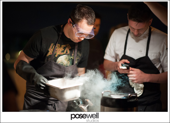 Chef Waylon Rivers making liquid Nitrogen frozen mousse